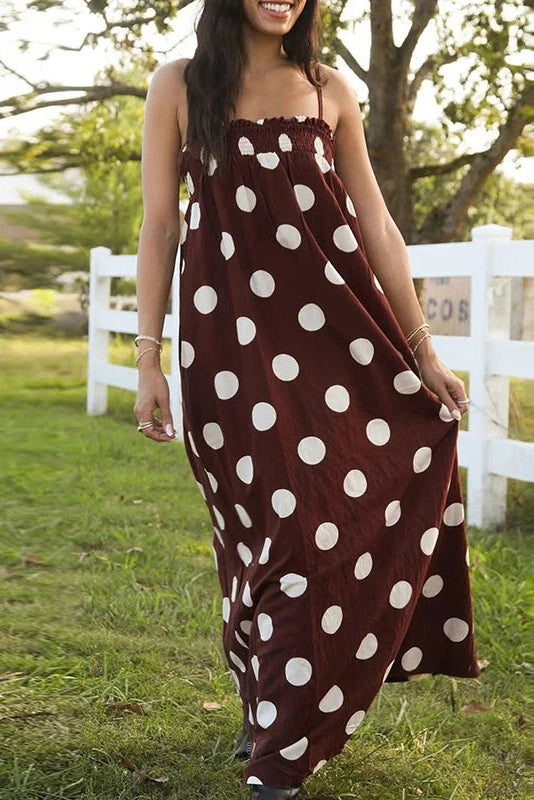 Glorol - Backless Sleeveless Loose Pleated Printed Maxi Dress