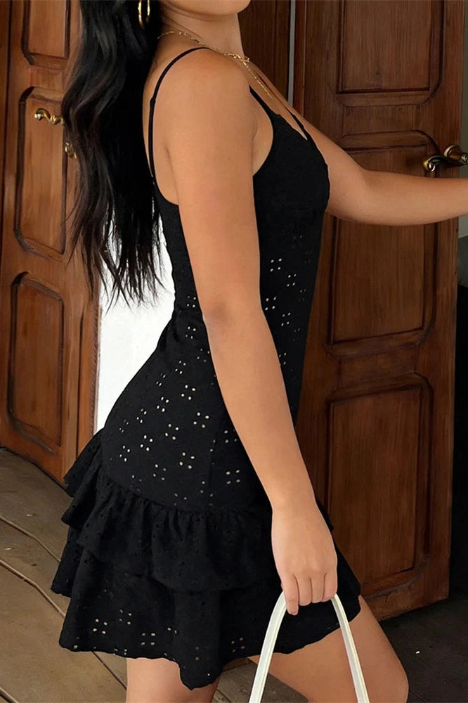 Glorol - Hollow Out Lace Backless Mini Dress
