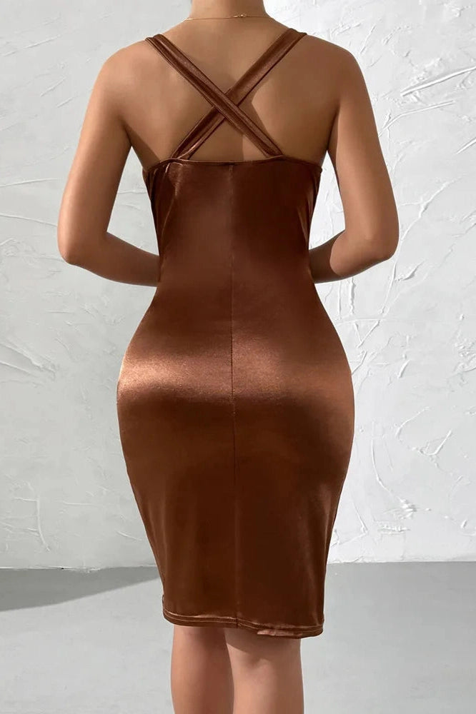 Glorol - Deep V Neck Sleeveless Backless Bodycon Mini Dress