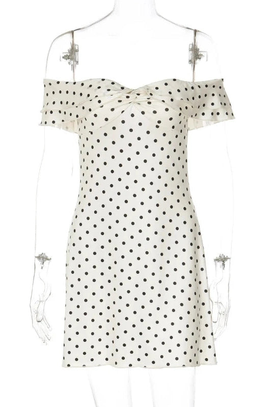 Glorol - Polka Dot Print Sleeveless Backless Slim Mini Dress