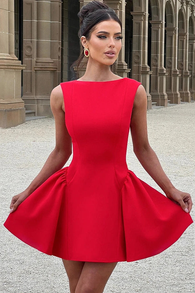 Glorol - Backless High Waist O-Neck A-line Mini Dress