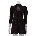 Glorol - Printed Lace Up High Waist A-Line Mini Dress