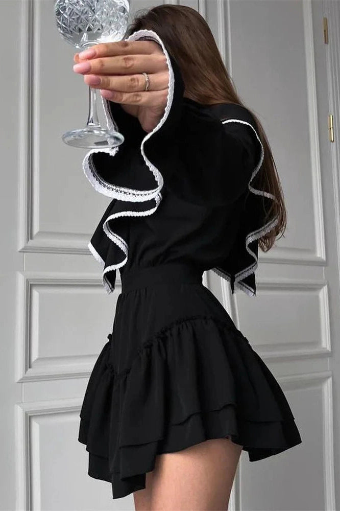 Glorol - Patchwork Slim Long Sleeve Mini Dress