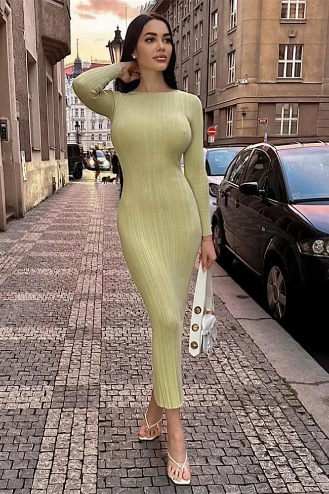Long Sleeve Slim High Waist Maxi Dress
