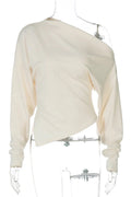 Glorol - One-Shoulder Long Sleeve Patchwork Top