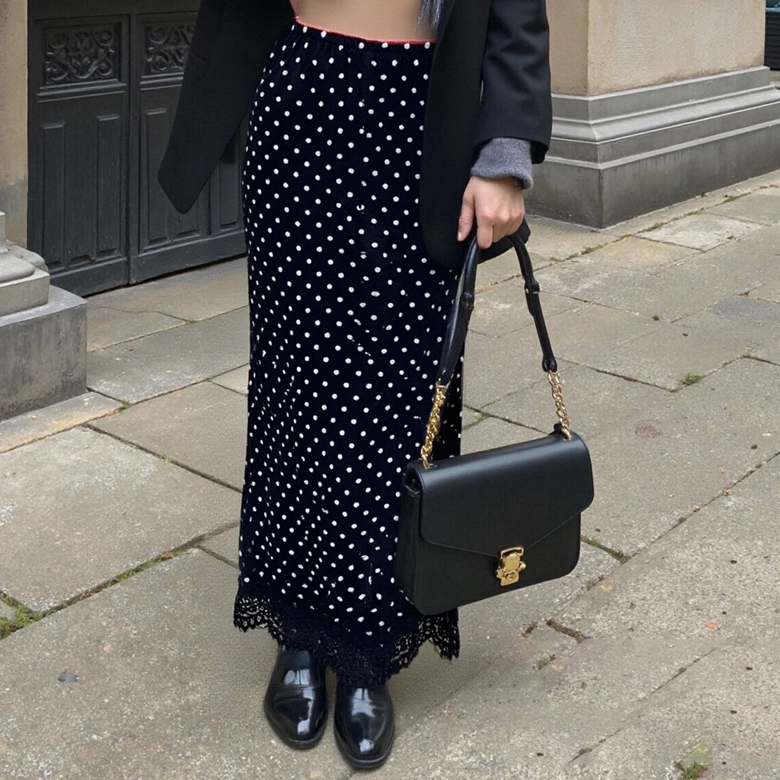 Glorol - Polka Dot Low Waist Sheer Mesh Flowy Skirt