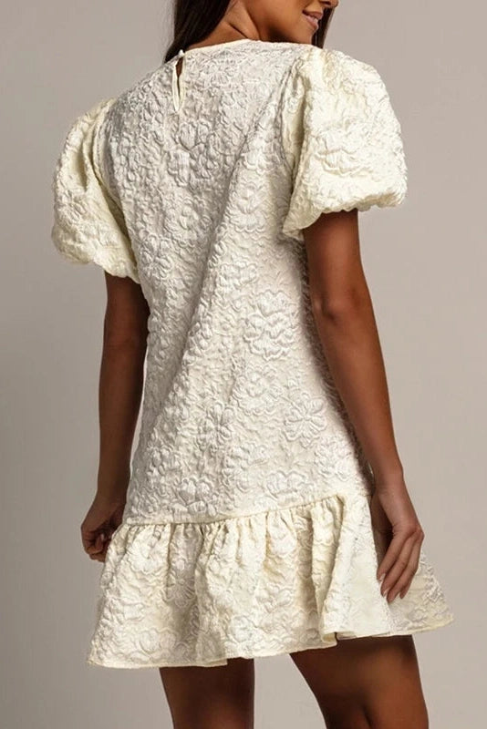 Glorol - Pleated Loose O-Neck Short Sleeve High Waist Mini Dress