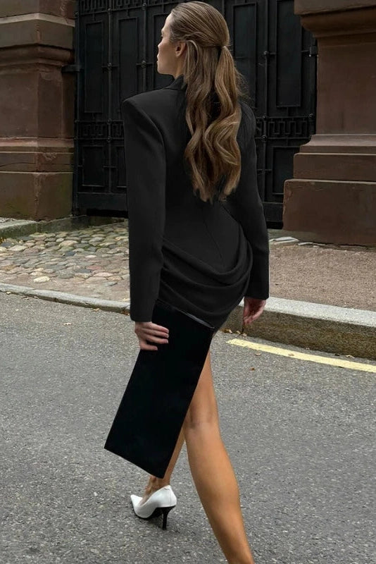 Glorol - Elegant Deep V-Neck Slim Long Sleeves High Waist Mini Dress