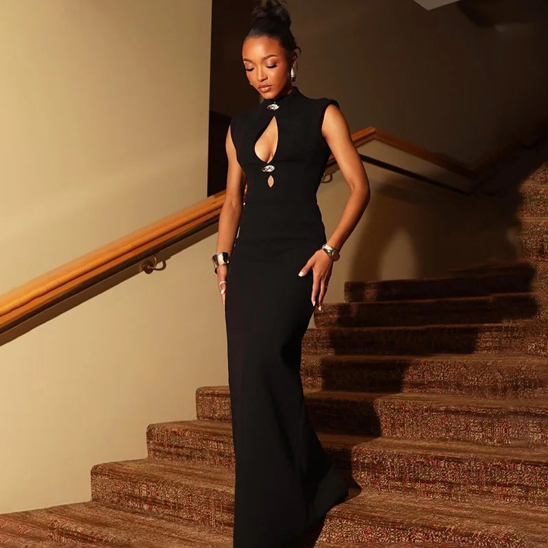 Glorol - Hollow Out Patchwork Sleeveless Maxi Dress