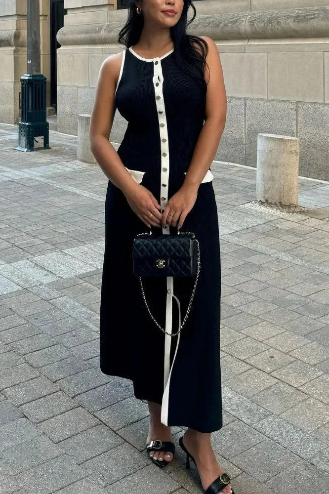 Sleeveless Patchwork High Waist Pocket Maxi Dress