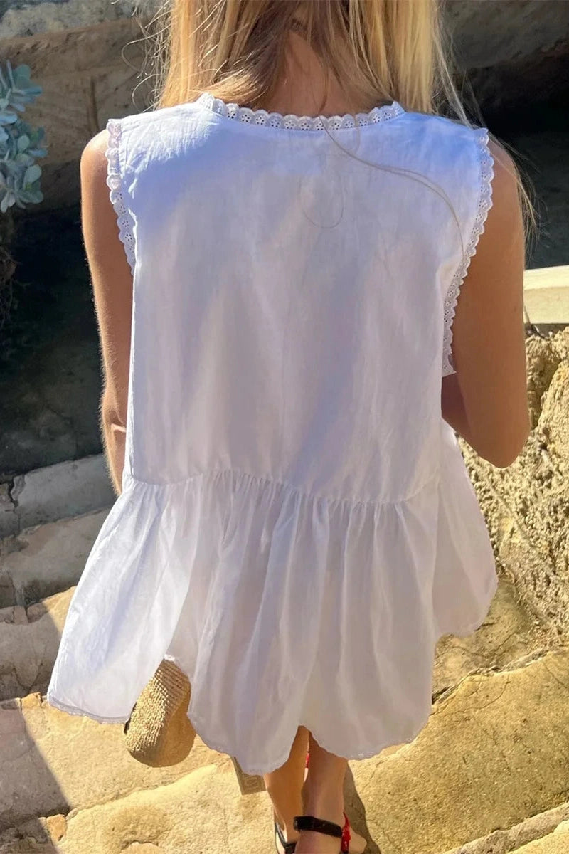 Glorol - Sleeveless Deep V-Neck Mini Dress