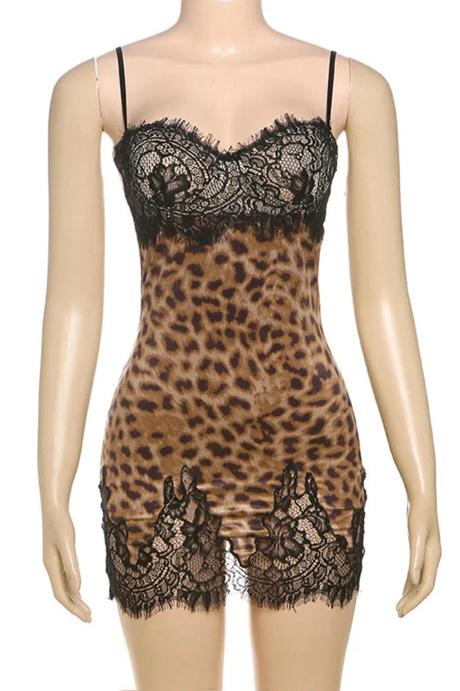 Glorol - Lace Printed Patchwork Sleeveless Backless Mini Dress