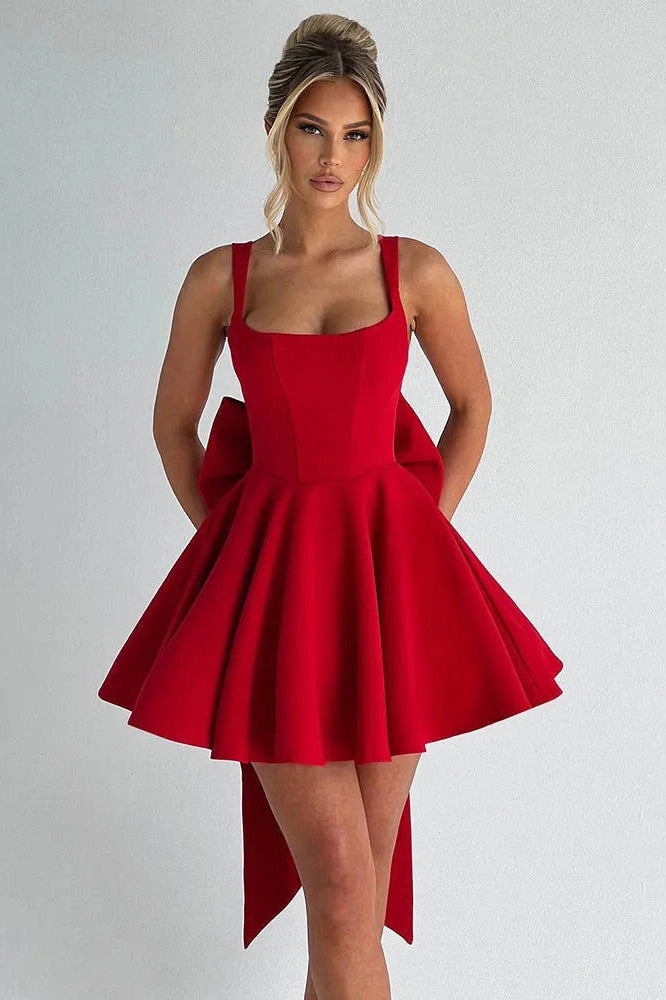 Glorol - Backless Spaghetti Strap Sleeveless High Waist A-Line Mini Dress