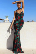 Glorol - Elegant Backless Print Sleeveless High Waist Maxi Dress