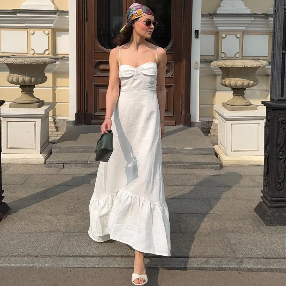 Glorol - Pleated Sleeveless Zipper Maxi Dress