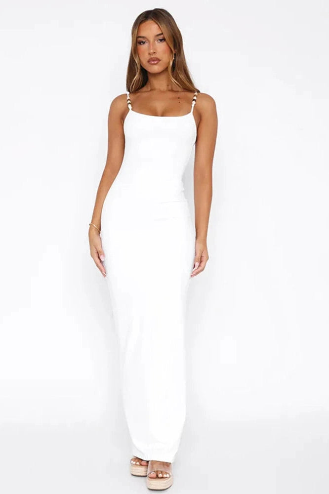 Glorol - Spaghetti Strap Backless Sleeveless Split Bodycon Maxi Dress