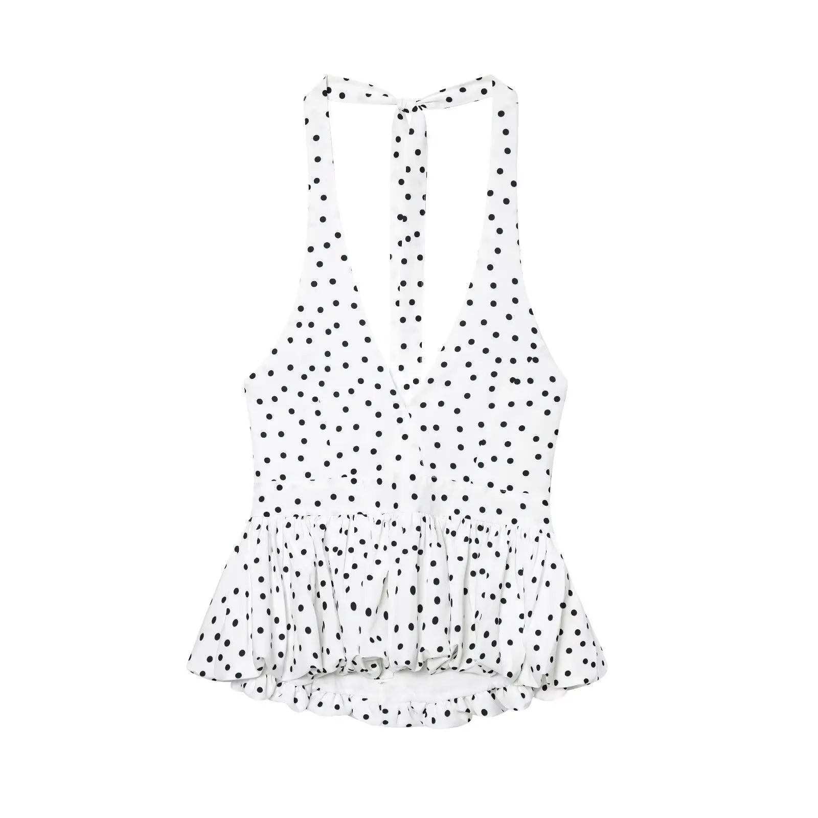 Glorol - Lace Up Sleeveless V-Neck Backless Printed Top