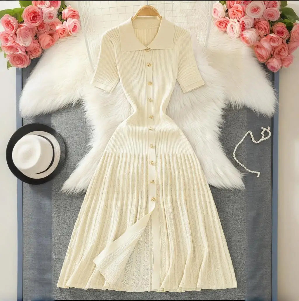 Glorol - Knitted Short Sleeve Slim High Waist Midi Dress