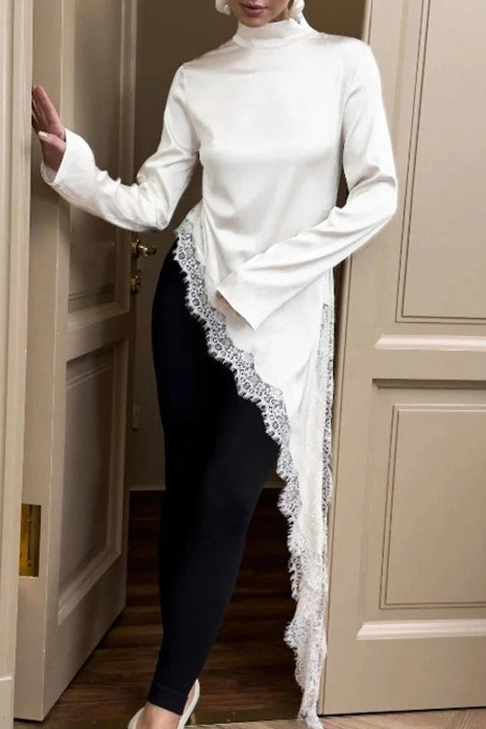 Glorol - Lace Long Sleeve Patchwork Top