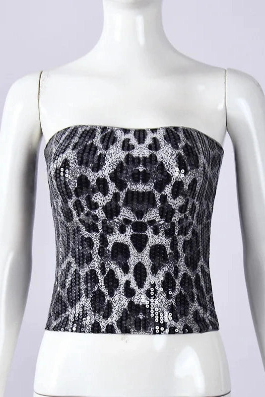 Glorol - Printed Strapless Zipper High Waist Sleeveless Top
