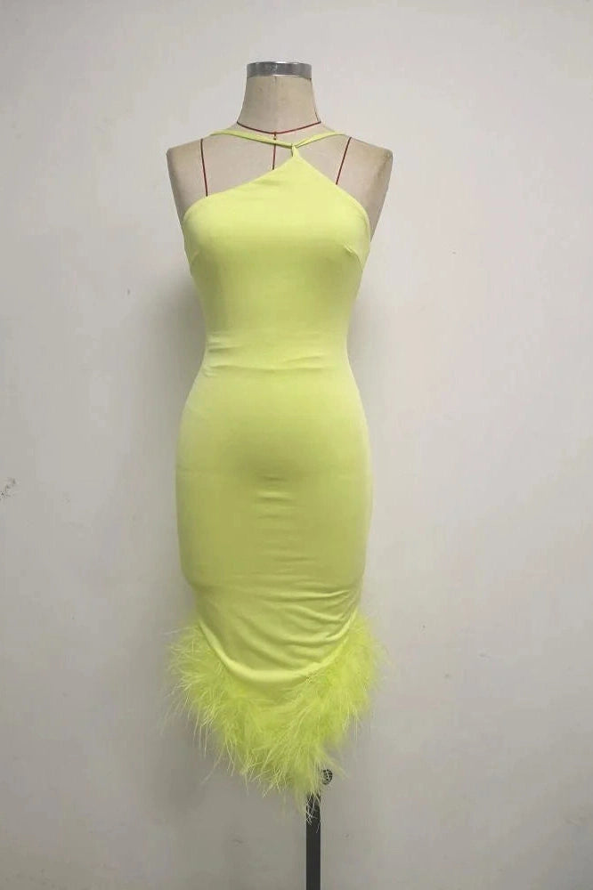 Glorol - Elegant Spaghetti Strap Backless Bodycon Midi Dress