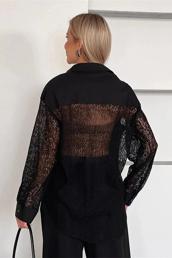 Glorol - Hollow Out Lace Printed Backless Top
