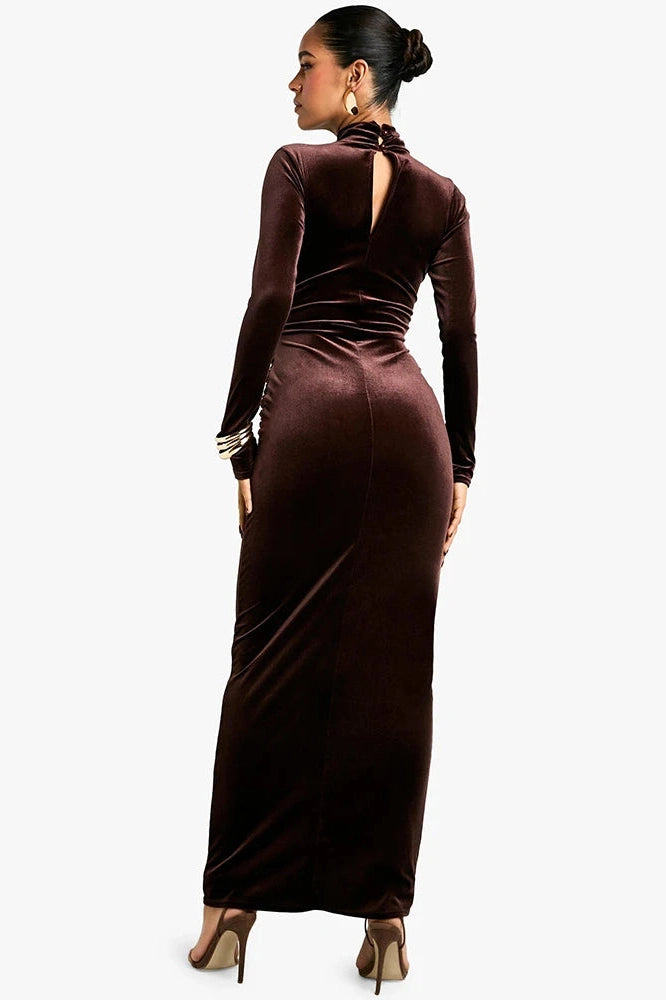 Glorol - Long Sleeve Turtleneck Bodycon Maxi Dress