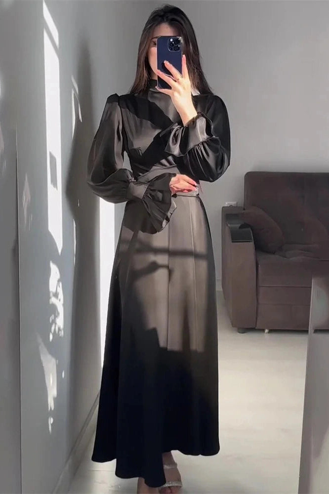 Glorol - Patchwork Slim Lace-Up Maxi Dress