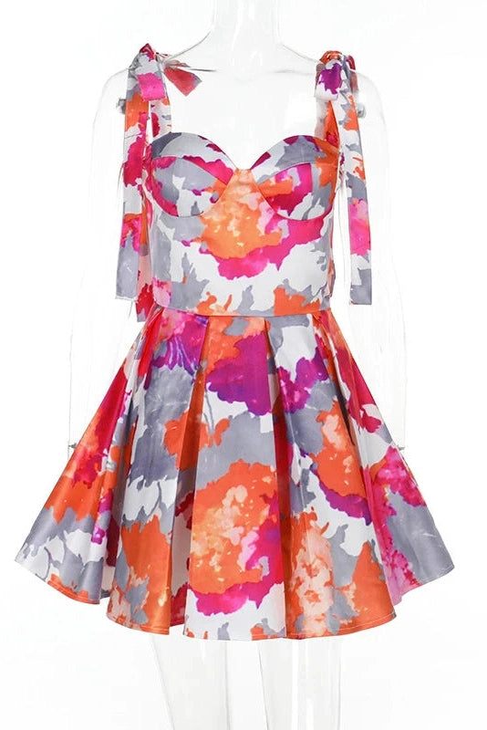 Glorol - Printed High Waisted Sleeveless Loose A-Line Mini Dress