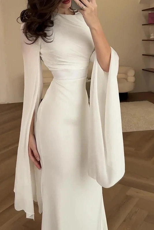 Glorol - Elegant Flare Sleeve Bodycon Slim O Neck Maxi Dress