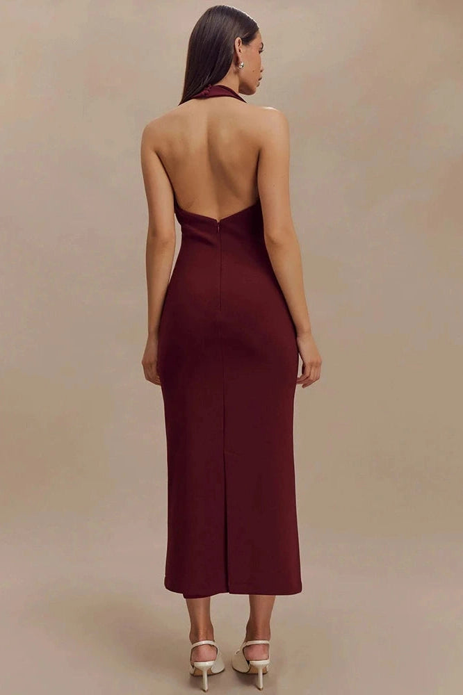 Glorol - Deep V Neck Sleeveless Backless Bodycon Maxi Dress