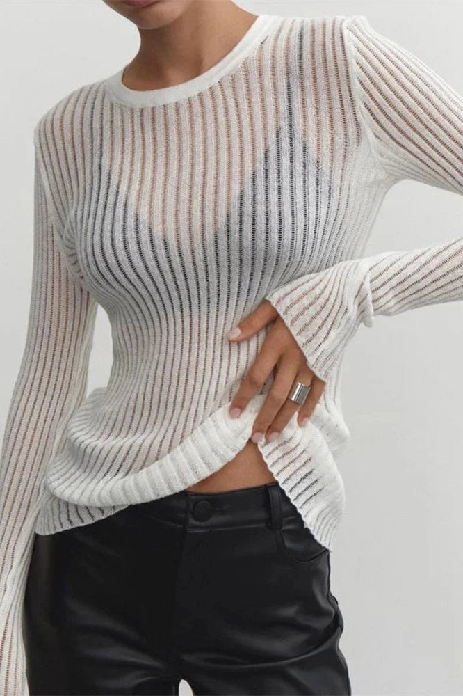 Glorol - See-Through Slim Long Sleeve Top