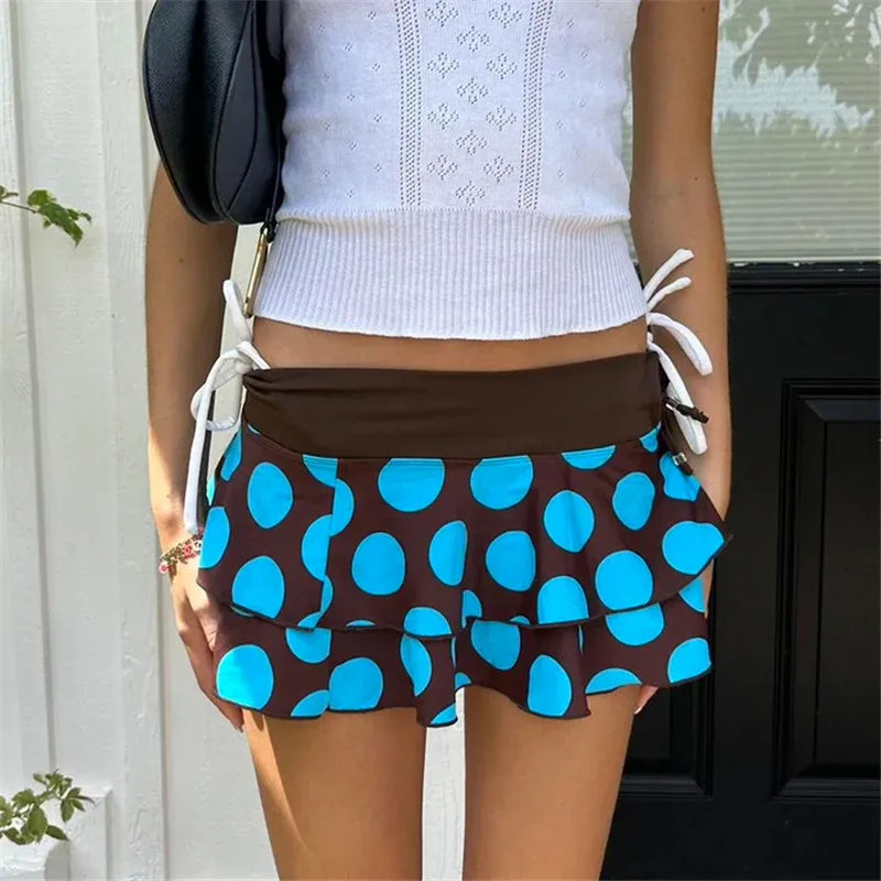 Glorol - Multi-layers Polka Dot Low Rise Skirt