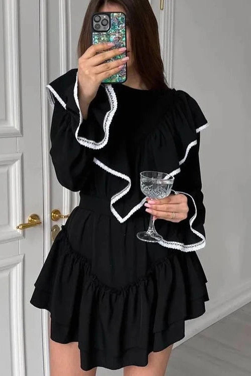 Glorol - Elegant Lace Slim Long Sleeve Mini Dress