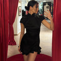 Glorol - Elegant Patchwork Short Sleeve Mini Dress