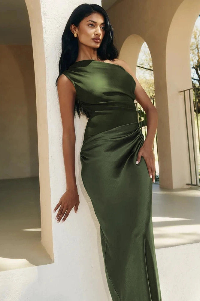 Glorol - Inclined Shoulder Patchwork Sleeveless Backless Bodycon Maxi Dress