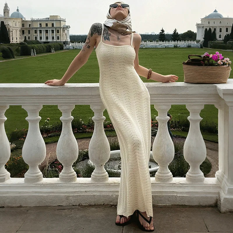 Glorol - Elegant Hollow Out Backless Maxi Dress