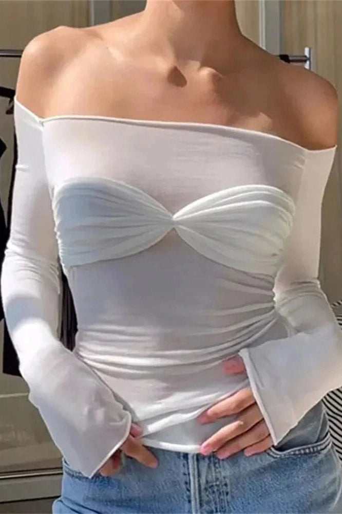 Glorol - Short Sleeve Off-Shoulder See-Through Top
