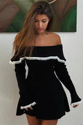 Glorol - Off-Shoulder Lace Patchwork Slim Backless Mini Dress