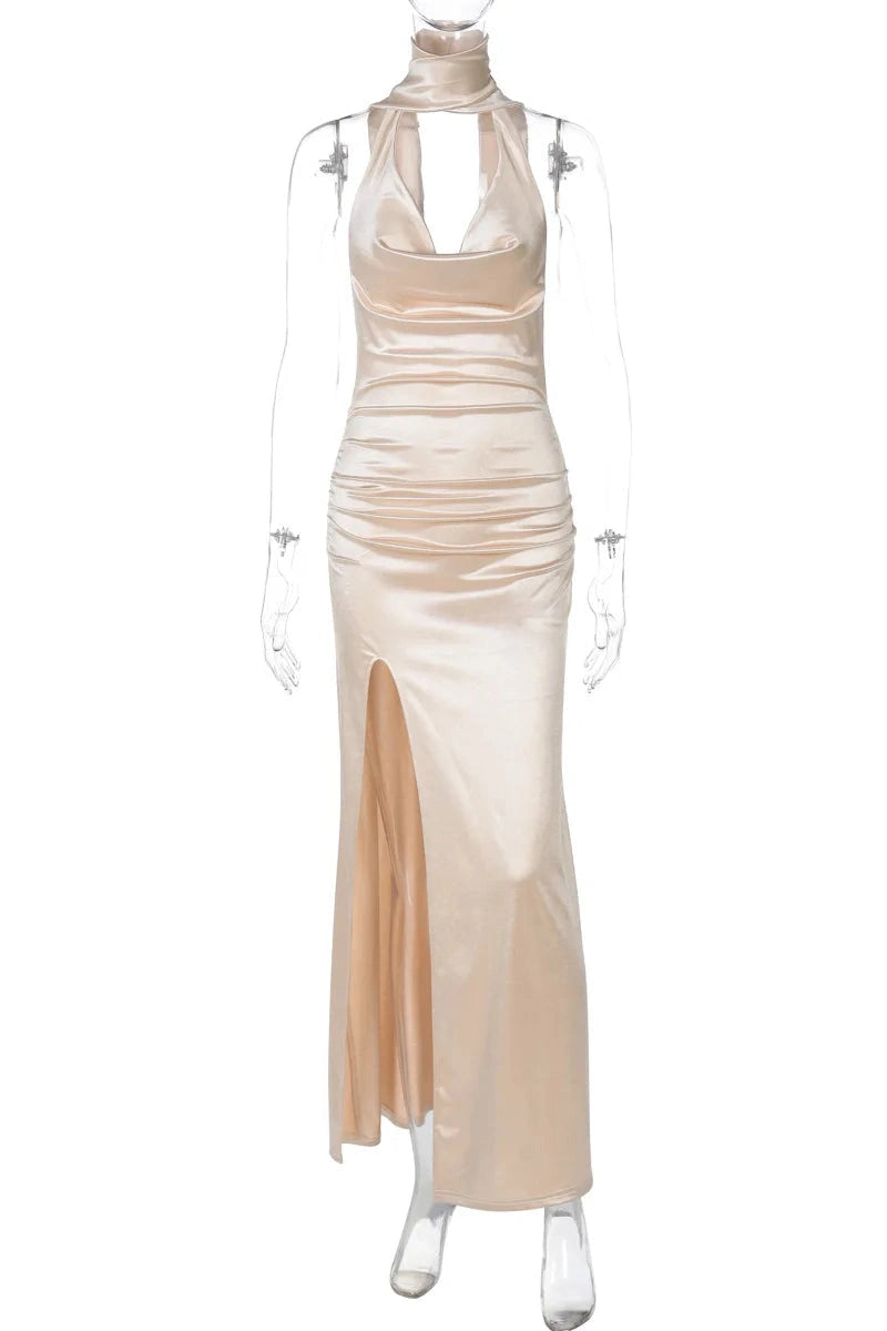 Glorol - Elegant Deep V Neck Backless Slim Maxi Dress