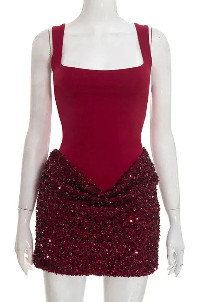 Square Collar Straps Sleeveless Backless Mini Dress