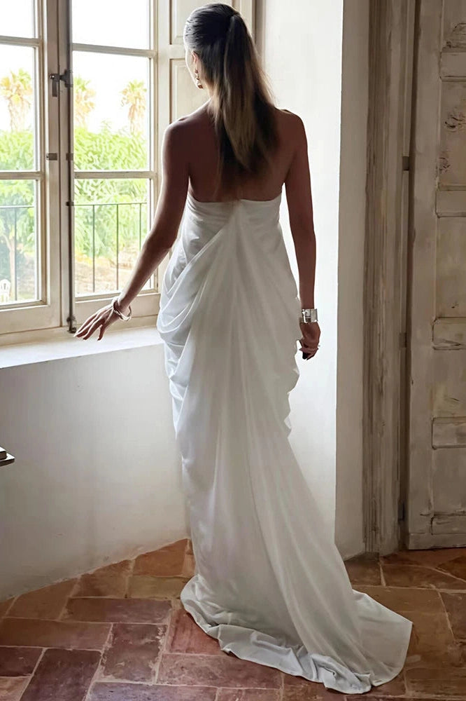 Glorol - Elegant Backless V Neck Sleeveless Pleated Maxi Dress