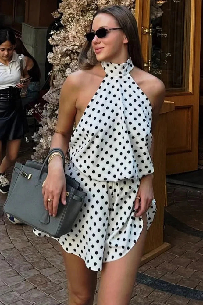 Glorol - Polka Dots Loose Sleeveless Backless Jumpsuit