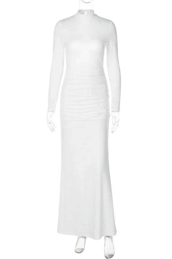 Glorol - Long Sleeve Backless Bodycon Maxi Dress