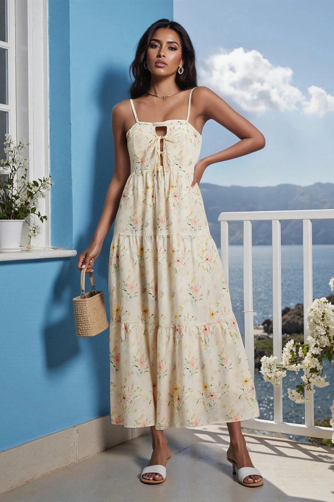 Glorol - Elegant Sleeveless Tie-Up Maxi Dress