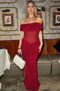Glorol - Off-Shoulder Backless Strapless Sleeveless See Through Maxi Dress