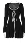 Glorol - Lace Bandage Square Collar Puff Sleeve Mini Dress