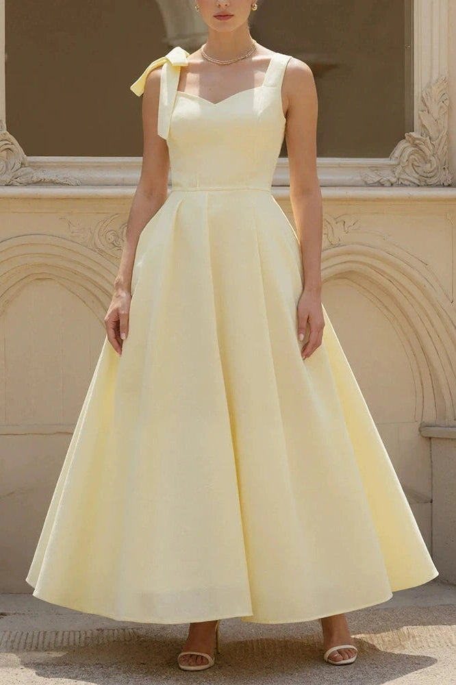 Glorol - Sleeveless Slim Pleated Tie Up High Waist Maxi Dress