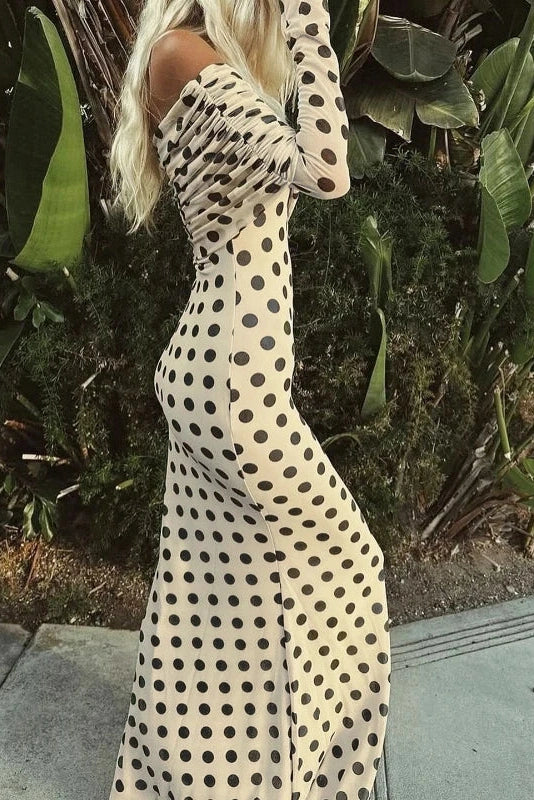 Glorol - Off-Shoulder High Waist Long Sleeve Slim Maxi Dress