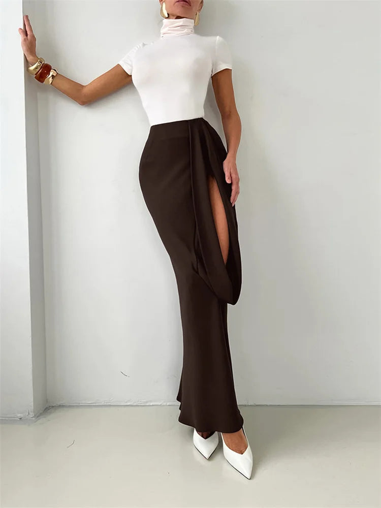 Glorol - High Waist Hollow Out Patchwork See-Through Skirt